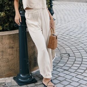 Petal and Pup Eleanor high waisted beige linen Women's Cream Pants size M